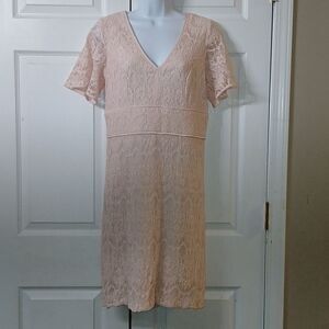 Lovely by Adrianna Papell blush lace dress wedding cruise baby shower Sz 10 NWOT